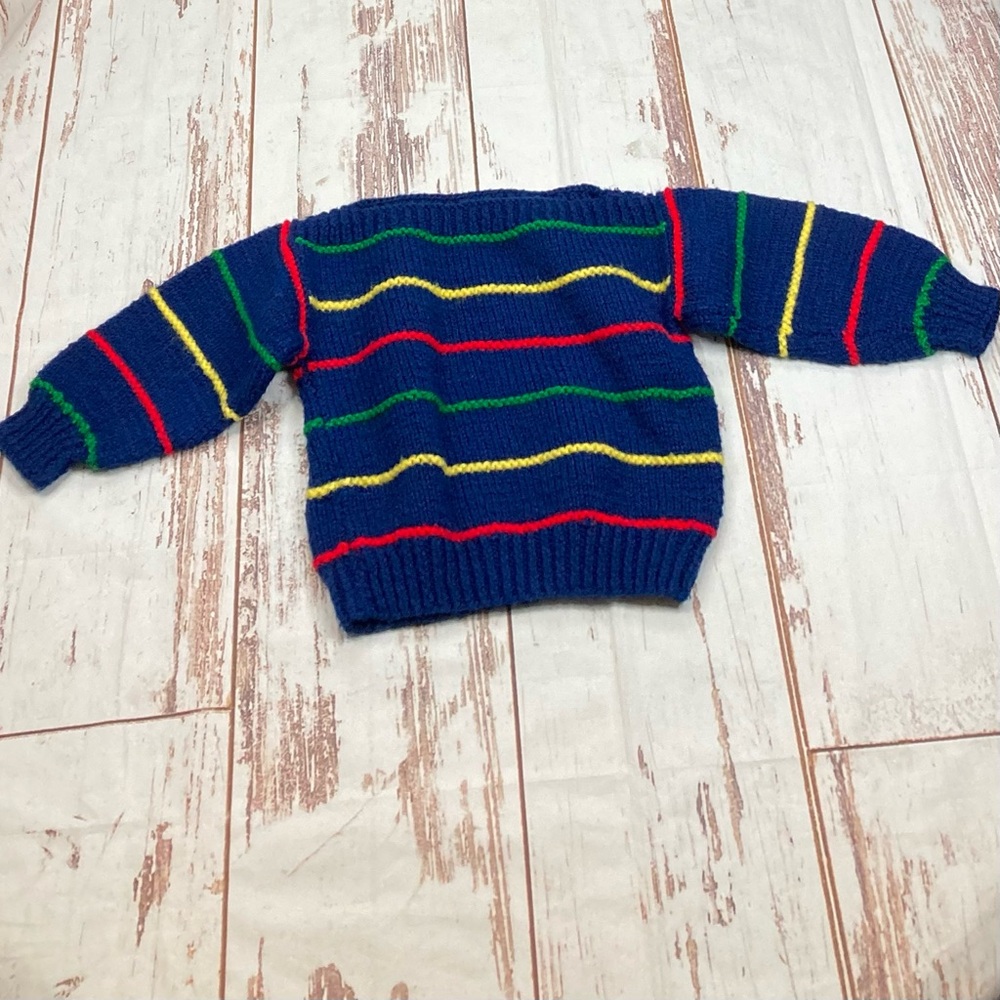 Hand Knit Sweater Vintage Navy Blue Sz 2-4T